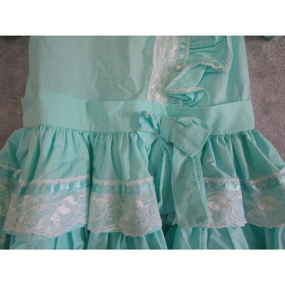 Vintage Mini World Girls Dress Size 6 Aqua Lace Ruffle Party Dress Made in USA - Picture 3 of 7